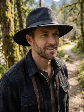 Tilley TTW2 Black Wool Outdoor Adventure Hat Wide Brim Windproof Leather Accent